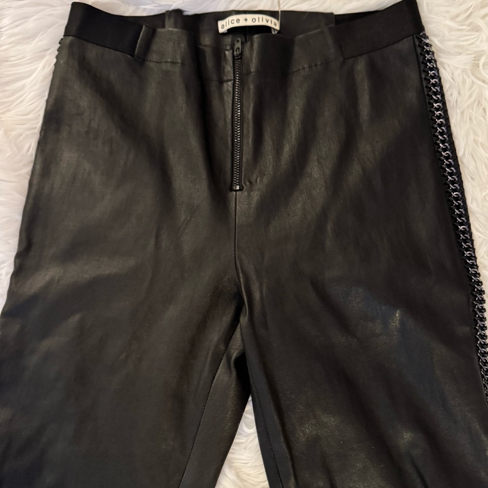 Alice + Olivia Maddox Chain Detail Black Leather Pants Small Size 2 Rocker Chic